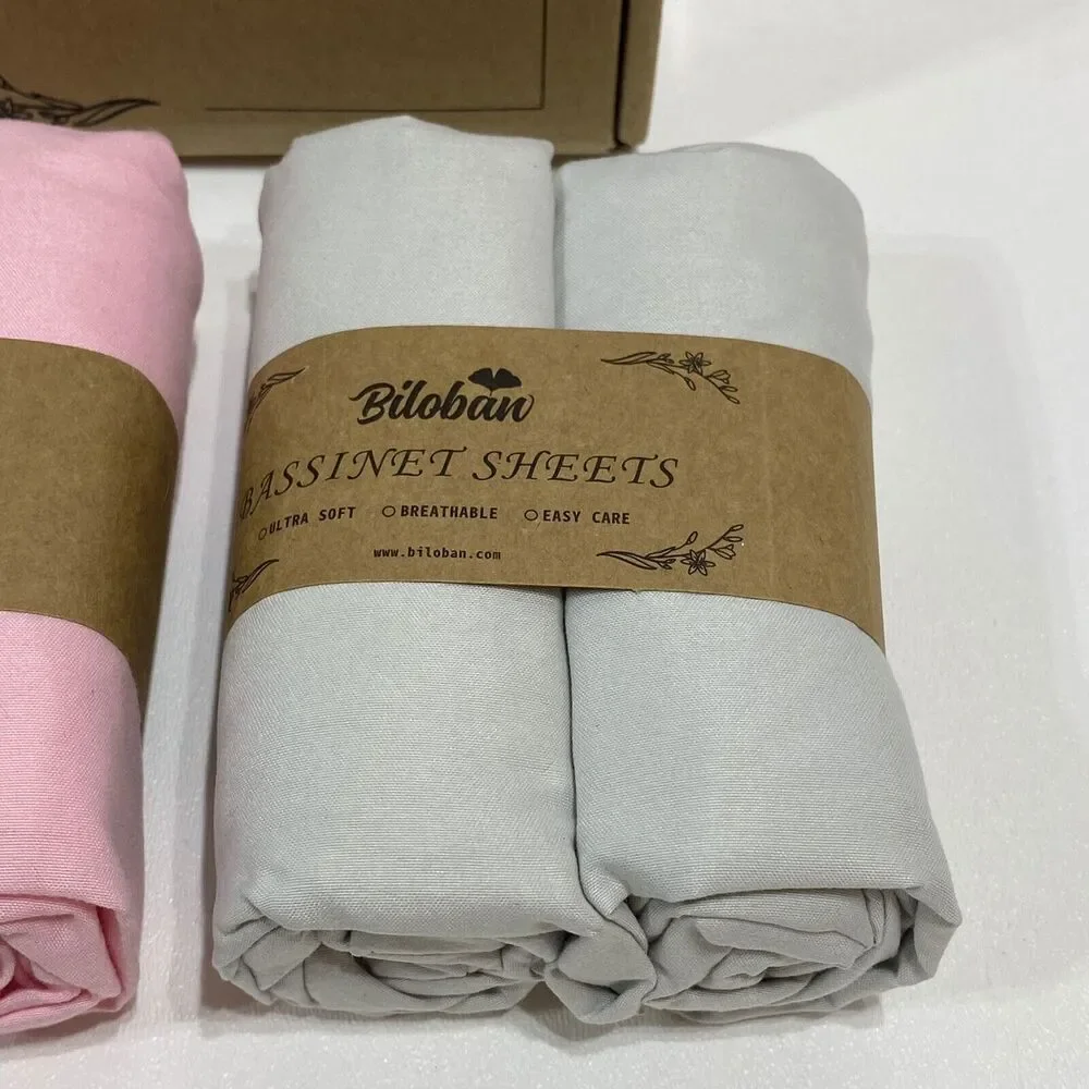 NEW - Biloban Bassinet Sheets - Gray & Pink Set - Picture 2 of 4